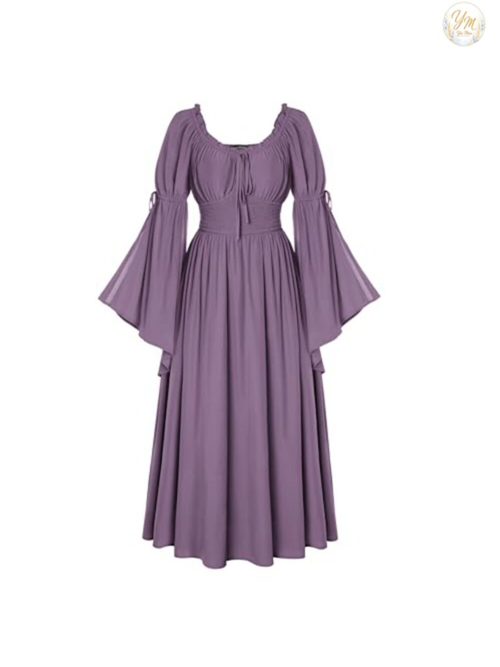 Renaissance Peasant Medieval Maxi Dress Slit Bell Sleeves A-Line Costume